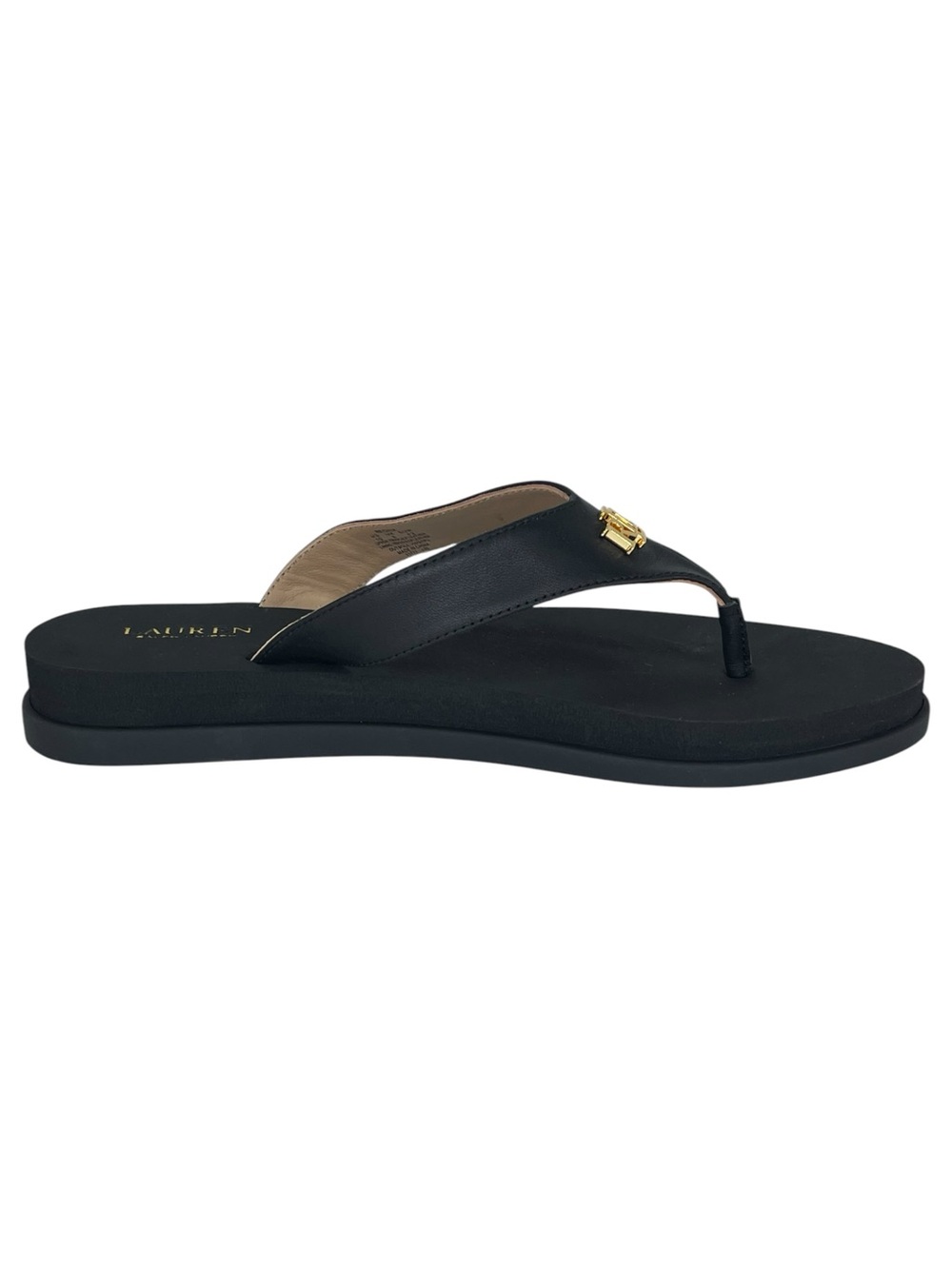 Lauren Ralph Lauren Regina Black Nappa Leather Womens Thong Sandals Size 10M - Picture 5 of 10